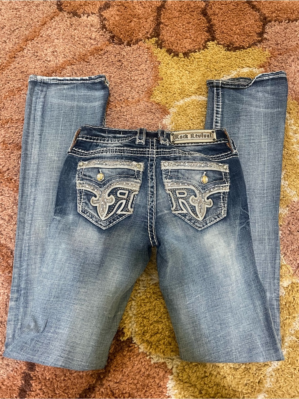Rock Revival Women's Medium Blue Embroidered Pocket Bootcut Jeans